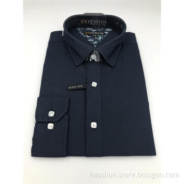 Standard Collar Solid Color Dark Slim Fit Shirts